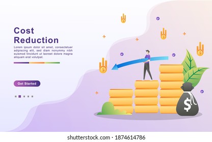 Cost reduction concept. business finance crisis. decreased sales. Business finances declined. lost crisis bankrupt declining. Can use for web landing page, banner, mobile app. Vector Illustration