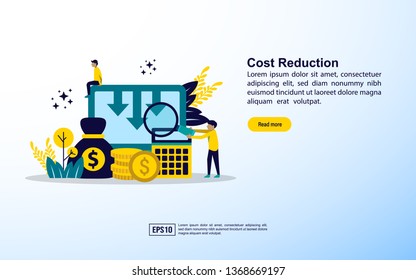 Cost reduction concept. Business cost reduction concept illustration of business team sitting on the big arrow. Template for web landing page, banner, presentation, social media, poster, advertising