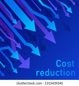 Cost reduction concept. Business lost crisis decrease. Stock financial trade market diagram. Sales conversion idea thin line illustration. Blue (purple) background