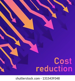 Cost reduction concept. Business lost crisis decrease. Stock financial trade market diagram. Sales conversion idea thin line illustration. Blue (purple) background