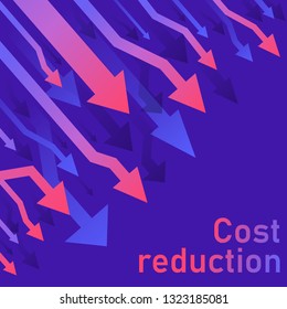 Cost reduction concept. Business lost crisis decrease. Stock financial trade market diagram. Sales conversion idea thin line illustration. Blue (purple) background