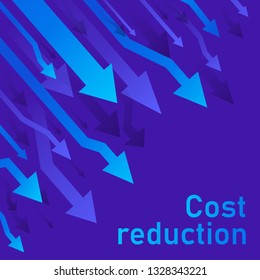 Cost reduction concept. Business lost crisis decrease. Stock financial trade market diagram. Sales conversion idea thin line illustration. Blue (purple) background