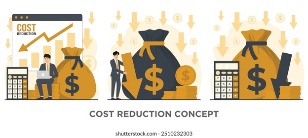 Cost reduction concept costs cut costs optimization business Flat vector concept illustration