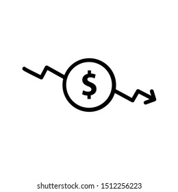 Cost reduction. Concept of financial crisis, market fall bankruptcy or budget recession. Dollar rate decrease. Money loss.vector illustration.isolated on white background.10 eps.