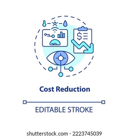 Cost reduction concept icon. IoT in business benefit. Optimize working process abstract idea thin line illustration. Isolated outline drawing. Editable stroke. Arial, Myriad Pro-Bold fonts used