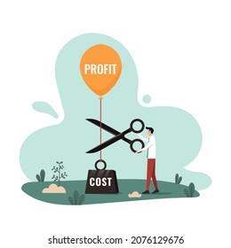 Cost Reduction, Cut Expense To Increase Profit. Improve Business Profitability By Reduce Spending. Businessman Using Scissors To Cut Heavy Cost Burden And Let Profit Run