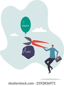 Cost reduction, cut expense to increase profit, improve business profitability by reduce spending, decrease investment fees,business concept.flat character.