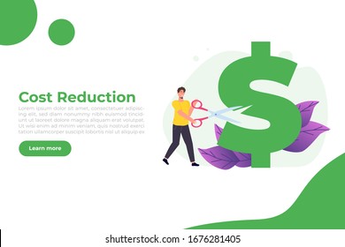 Cost reduction, cutting dollar, big discount consept. Flat vector  illustration.