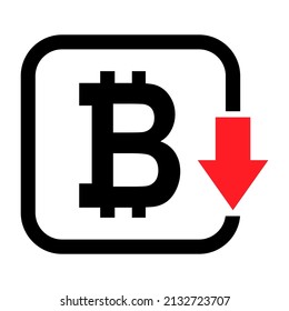 Cost reduction- decrease bitcoin icon. Vector symbol image isolated on background .