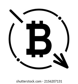 Cost reduction- decrease bitcoin icon. Vector symbol image isolated on background .