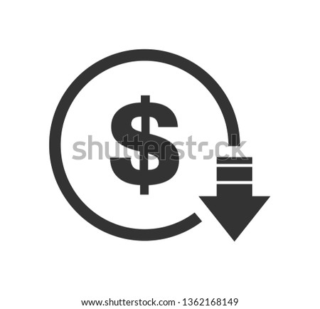 Cost reduction- decrease dollar icon. Vector symbol image isolated on background . Сток-фото © 