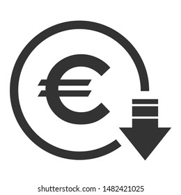 Cost Reduction- Decrease Euro Icon. Vector Symbol Image Isolated On Background .