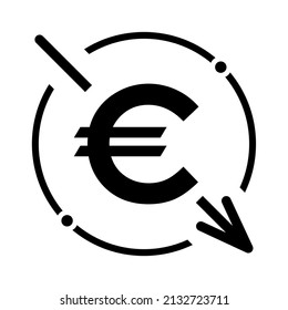 Cost reduction- decrease euro icon. Vector symbol isolated on background .