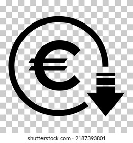 Cost reduction- decrease euro icon. Vector symbol isolated on background .