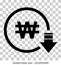 Cost reduction- decrease won icon. Vector symbol isolated on background .