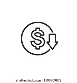 Cost reduction dollar down icon symbol vector illustration
