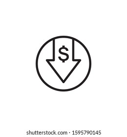 Cost reduction dollar down icon symbol vector illustration