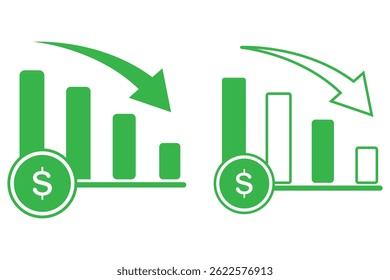 cost reduction dollar icon vector. Reduce costs sign and symbol vector design eps 10 