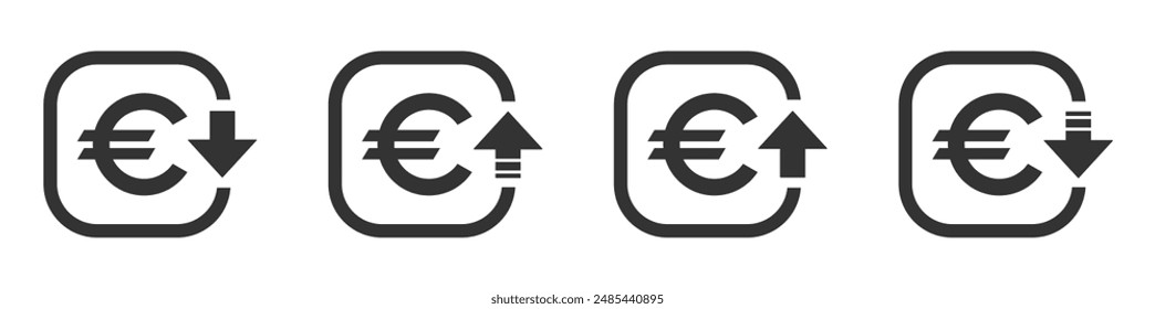 Cost reduction. Euro decrease flat vector icons