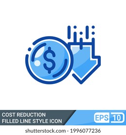 icono de estilo de línea relleno de reducción de costes aislado en fondo blanco. EPS 10