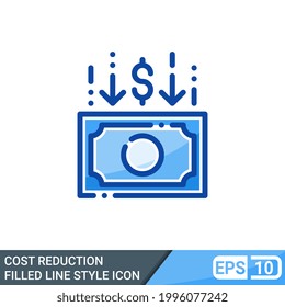 cost reduction filled line style icon isolated on white background. EPS 10