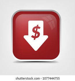 Cost reduction glossy icon. Red button isolated on white background