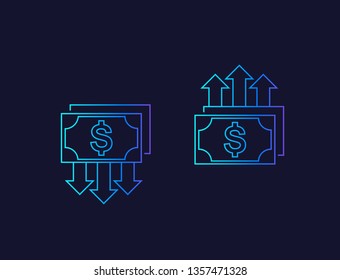 cost reduction and growth, money, linear icons