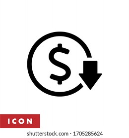 Cost Reduction Icon. Dollar Decrease Icon Symbol