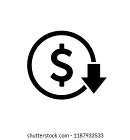Cost reduction icon. Dollar Down Icon vector. Mail Icon Symbols vector. symbol for web site Computer and mobile vector.