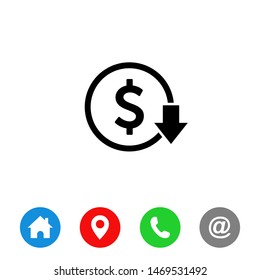 Cost reduction icon. Dollar Down Icon Vector. symbol for web site Computer and mobile vector.