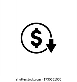 Cost reduction icon. Dollar down icon symbol vector illustration on white background