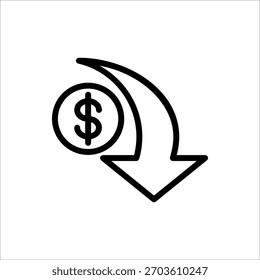Cost reduction icon. Dollar Down Icon. Vector illustration for web design. Isolated on white background.