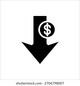 Cost reduction icon. Dollar Down Icon. Vector illustration for web design. Isolated on white background.