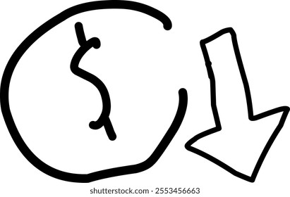 cost reduction icon in Doodle style. Cost Reduction sign vector