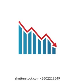Cost Reduction Icon. Downward Arrow, Graph Analysis, Business Finance Symbol. Vector Illustration