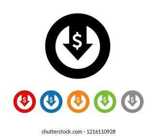 Cost reduction icon Flat . Dollar Down Icon Vector
