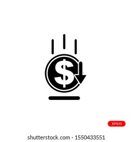 Cost reduction icon Flat . Dollar Down Icon Vector