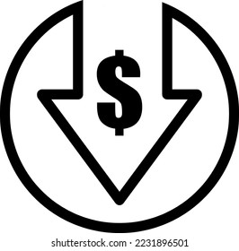 Cost reduction icon Flat . Dollar Down Icon Vector on white background..eps