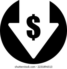 Icono de reducción de costes Plano . Vector de iconos de dólar bajo fondo blanco 1.eps
