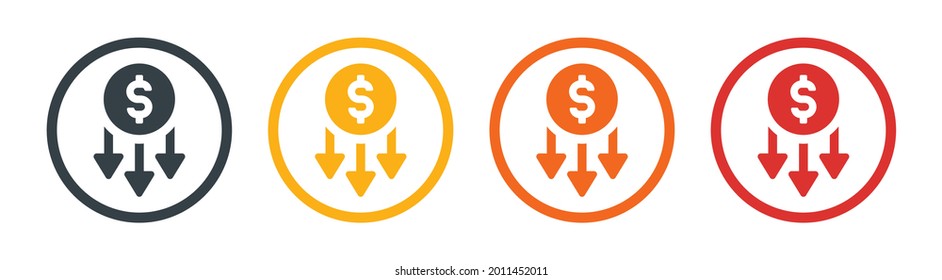 Cost reduction icon. Money decrease sign. Recession symbol vector illustration.