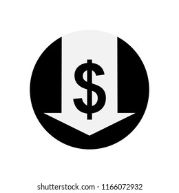 Cost reduction icon. Price is lower sign. Symbol of price reduction. Isolated image on white background. Vector illustration