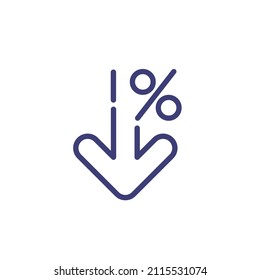 flecha más baja del precio del icono de reducción de costos. Icono de la línea de crisis de dinero de bajo coste para el vector
