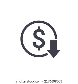 Cost reduction icon price lower arrow. Vector low cost money crisis line icon