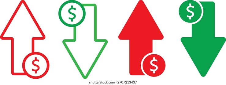 Cost reduction icon price lower arrow, profit and lose money icons, Price Reduction sign, dollar symbol with a downward arrow symbol,
