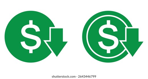 Cost Reduction icon set vector for computer, web and mobile apps. Dollar down icon. Dollar symbol isolated on white background.