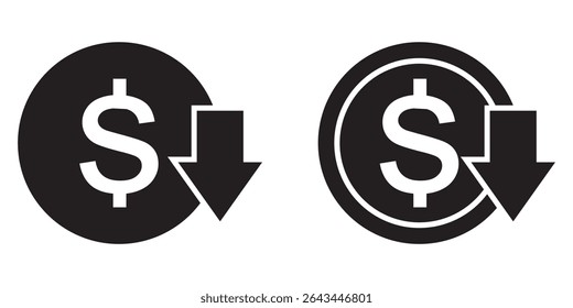 Cost Reduction icon set vector for computer, web and mobile apps. Dollar down icon. Dollar symbol isolated on white background.