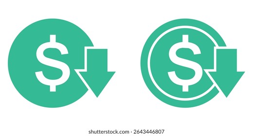 Cost Reduction icon set vector for computer, web and mobile apps. Dollar down icon. Dollar symbol isolated on white background.