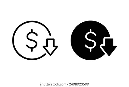 Icono de reducción de costos, Vector de signo de reducción de costos