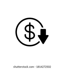 Cost reduction icon vector. Dollar decrease icon