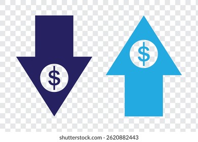 cost reduction icon vector. dollar decrease sign. profit decrease symbol. cost saving sign. vector illustration on transparent background